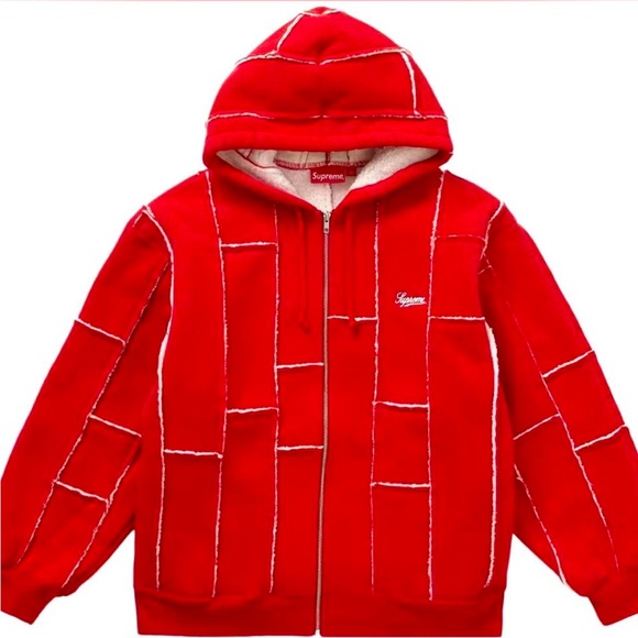 Supreme FW23 Red Faux Shearling Zip Up Hoodie - Picture 1 of 5